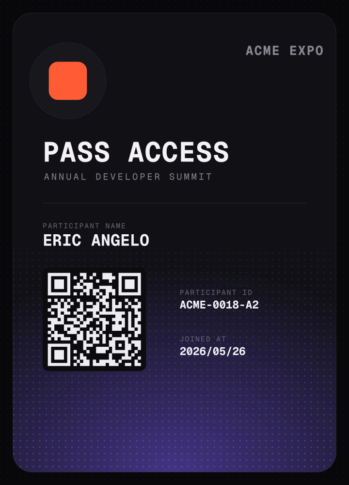 Event access pass template with QR code